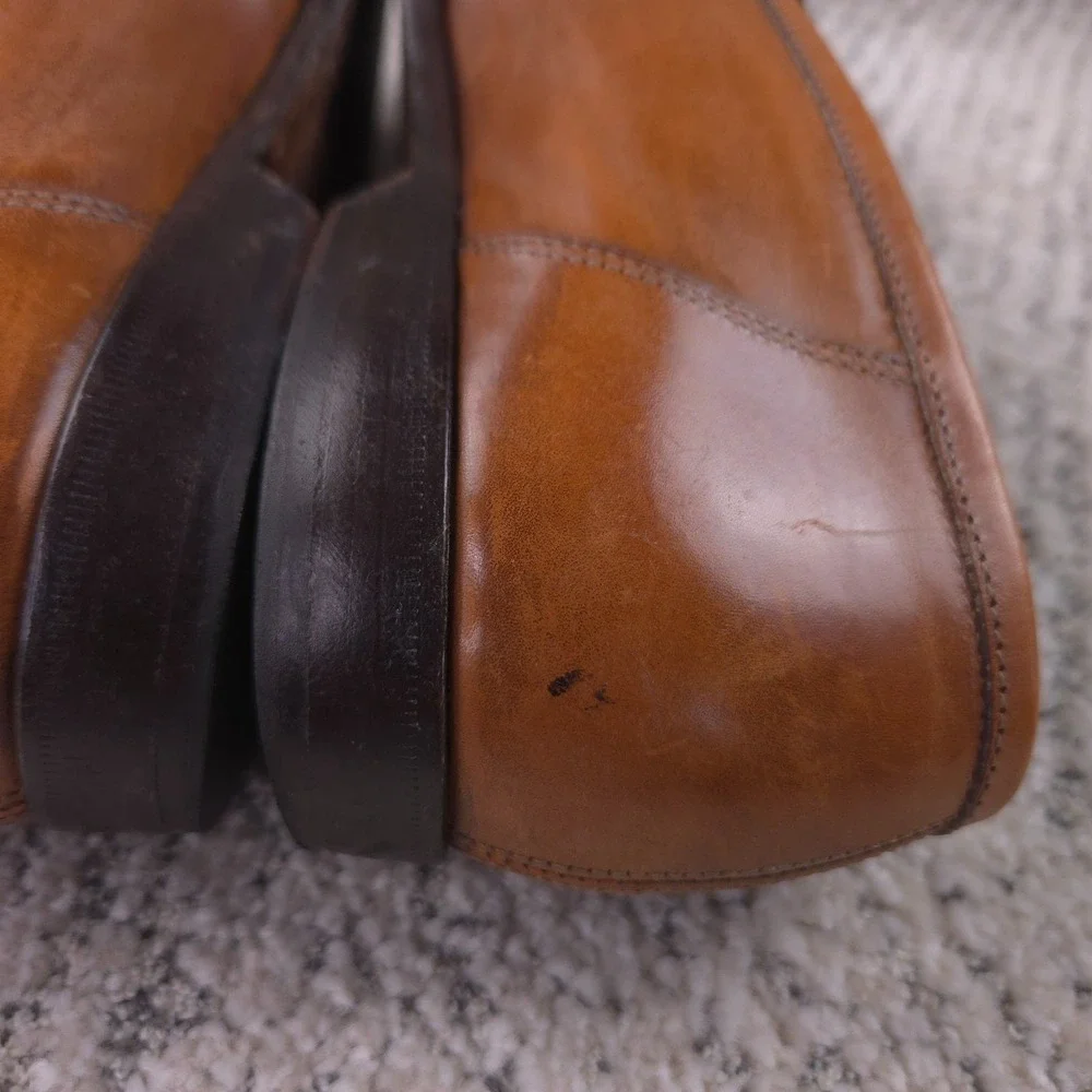 Paul Stuart Shoes Men Size 9.5 A Penny Loafers Slip On Pecan Brown Leather Italy